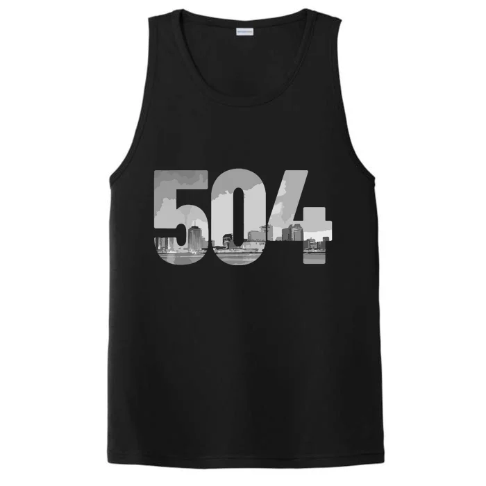 New Orleans 504 Area Code Skyline Louisiana Vintage Performance Tank