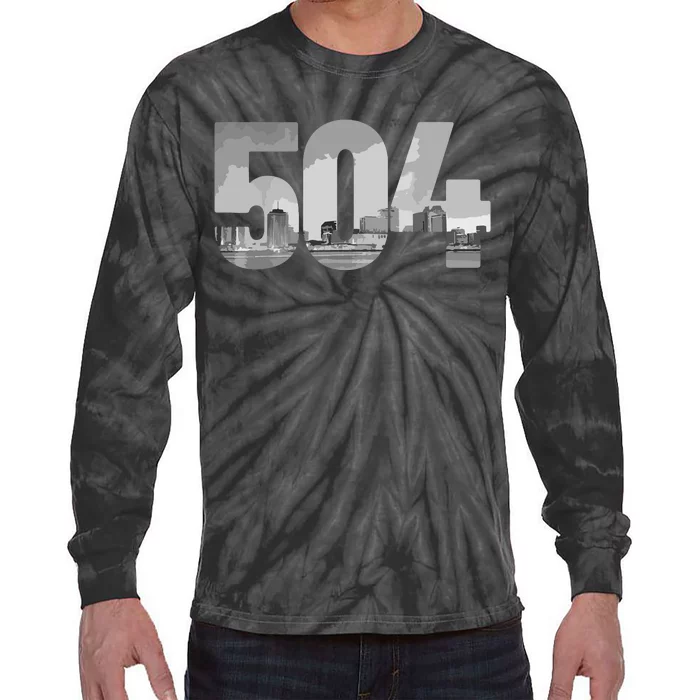 New Orleans 504 Area Code Skyline Louisiana Vintage Tie-Dye Long Sleeve Shirt