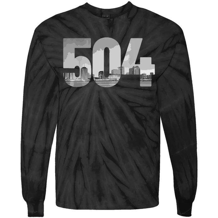 New Orleans 504 Area Code Skyline Louisiana Vintage Tie-Dye Long Sleeve Shirt