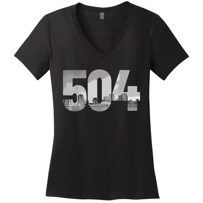 New Orleans 504 Area Code Skyline Louisiana Vintage Women's V-Neck T-Shirt