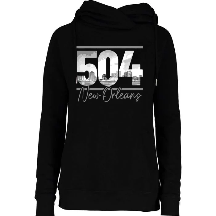 New Orleans 504 Area Code Skyline Louisiana Vintage Womens Funnel Neck Pullover Hood