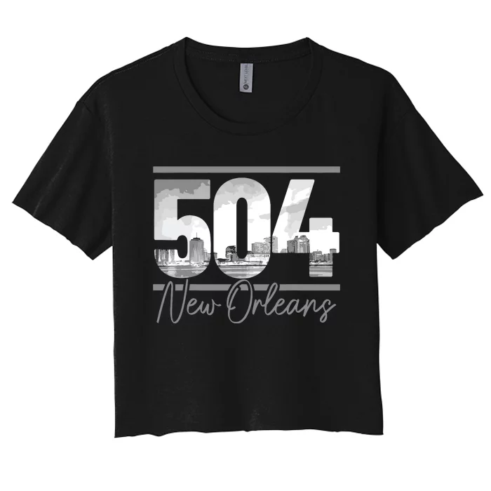 New Orleans 504 Area Code Skyline Louisiana Vintage Women's Crop Top Tee