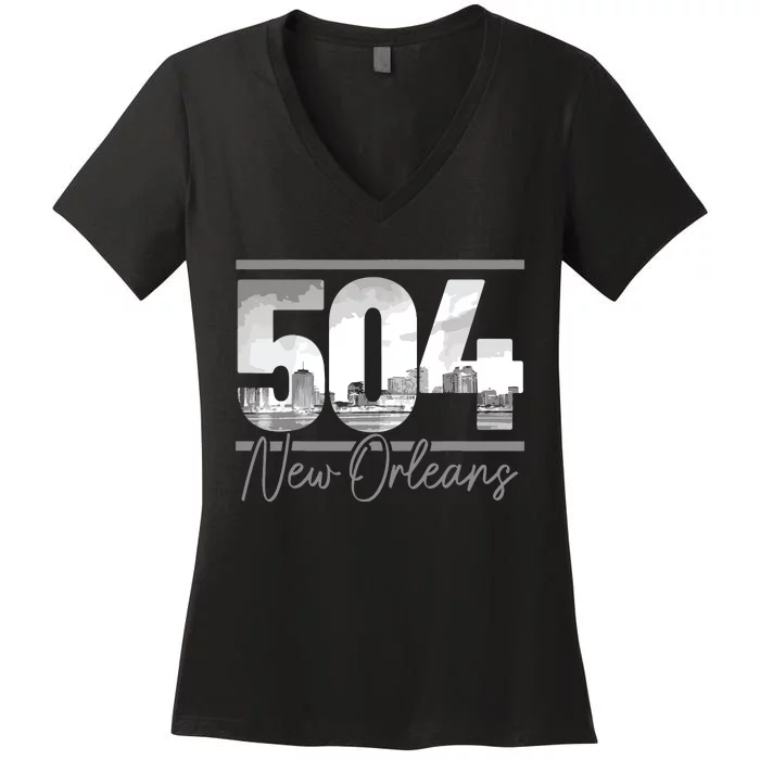 New Orleans 504 Area Code Skyline Louisiana Vintage Women's V-Neck T-Shirt