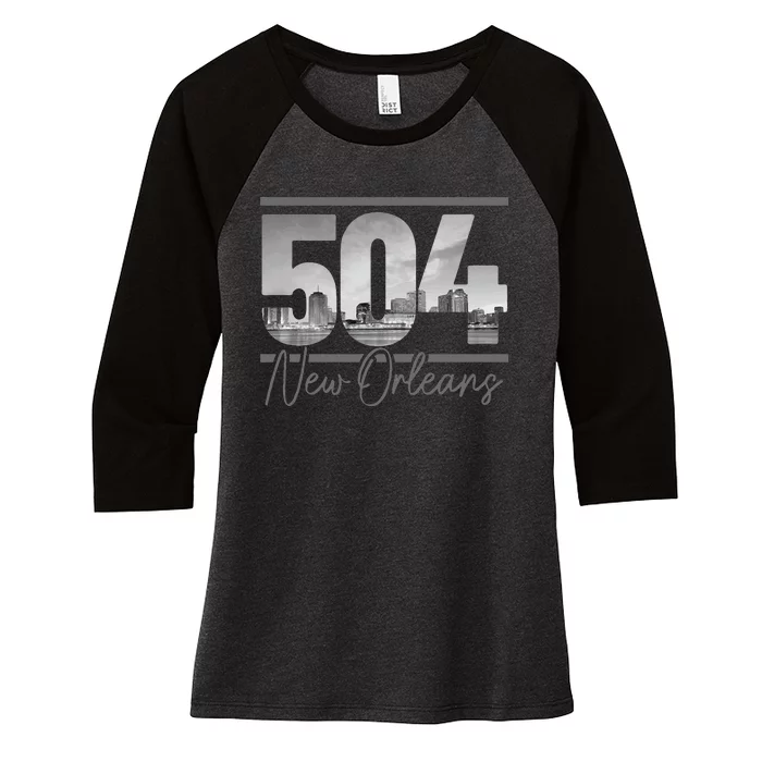 New Orleans 504 Area Code Skyline Louisiana Vintage Women's Tri-Blend 3/4-Sleeve Raglan Shirt