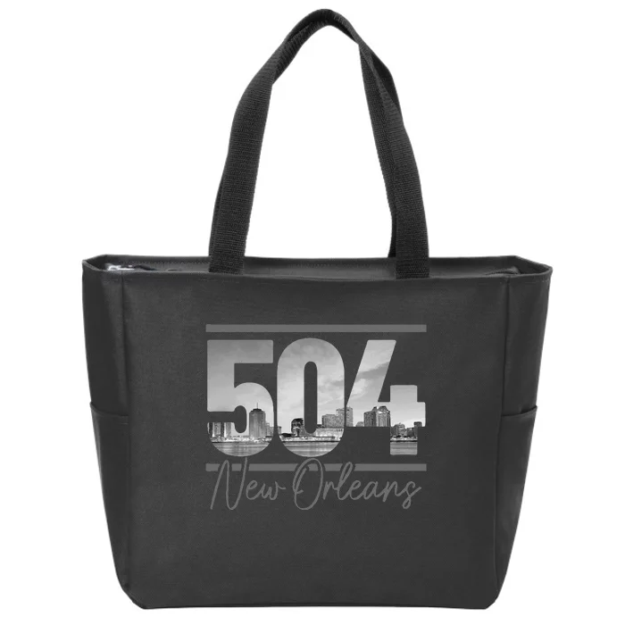 New Orleans 504 Area Code Skyline Louisiana Vintage Zip Tote Bag