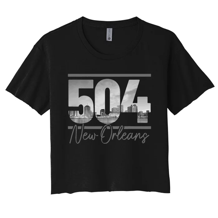 New Orleans 504 Area Code Skyline Louisiana Vintage Women's Crop Top Tee