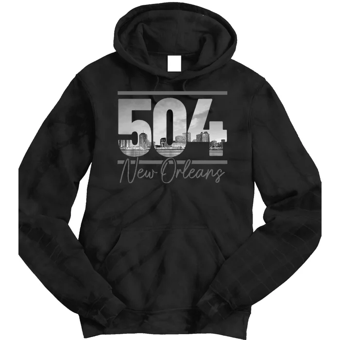 New Orleans 504 Area Code Skyline Louisiana Vintage Tie Dye Hoodie