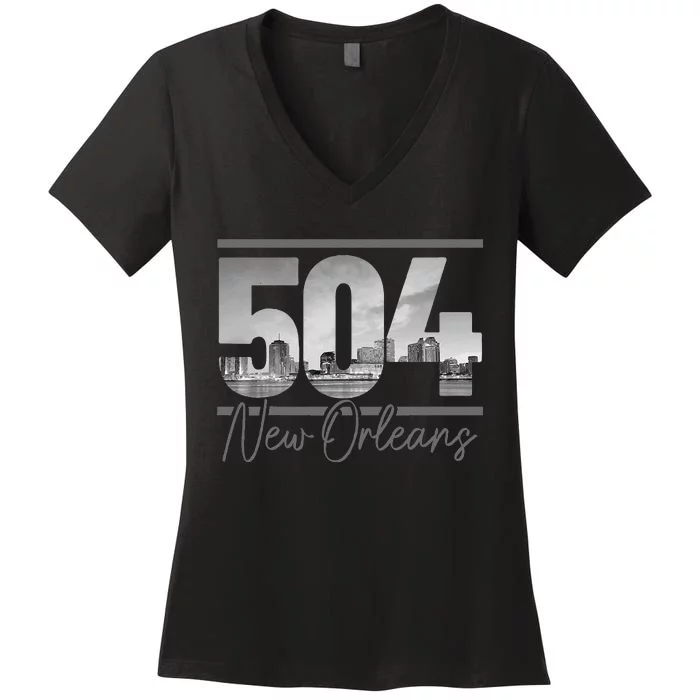 New Orleans 504 Area Code Skyline Louisiana Vintage Women's V-Neck T-Shirt