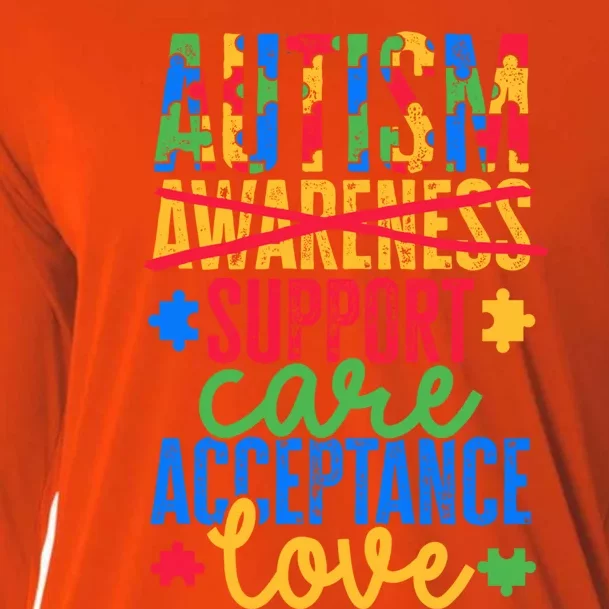 Not Only Autism Awareness But Support Care Acceptance Love Gift Cooling Performance Long Sleeve Crew