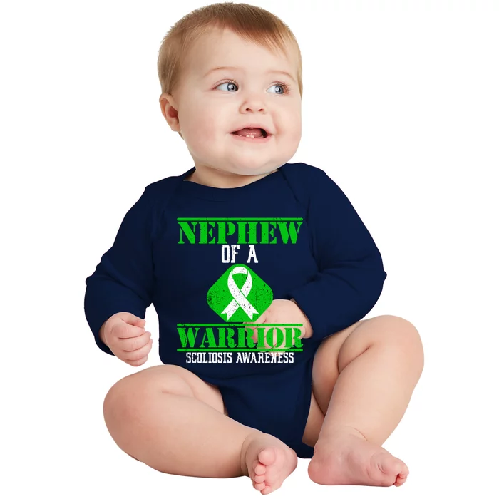 Nephew Of A Scoliosis Warrior Vintage Scoliosis Awareness Gift Baby Long Sleeve Bodysuit