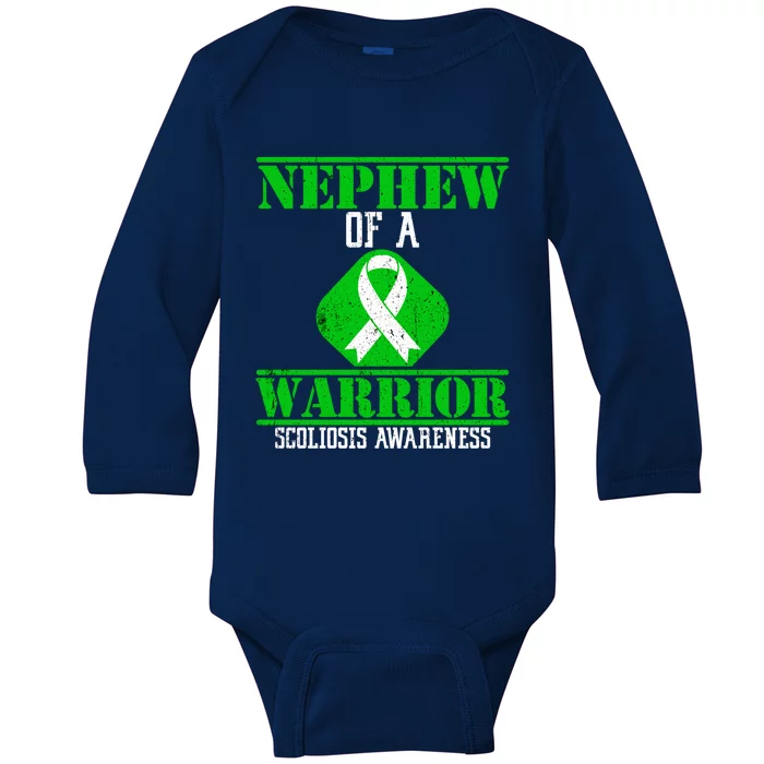 Nephew Of A Scoliosis Warrior Vintage Scoliosis Awareness Gift Baby Long Sleeve Bodysuit