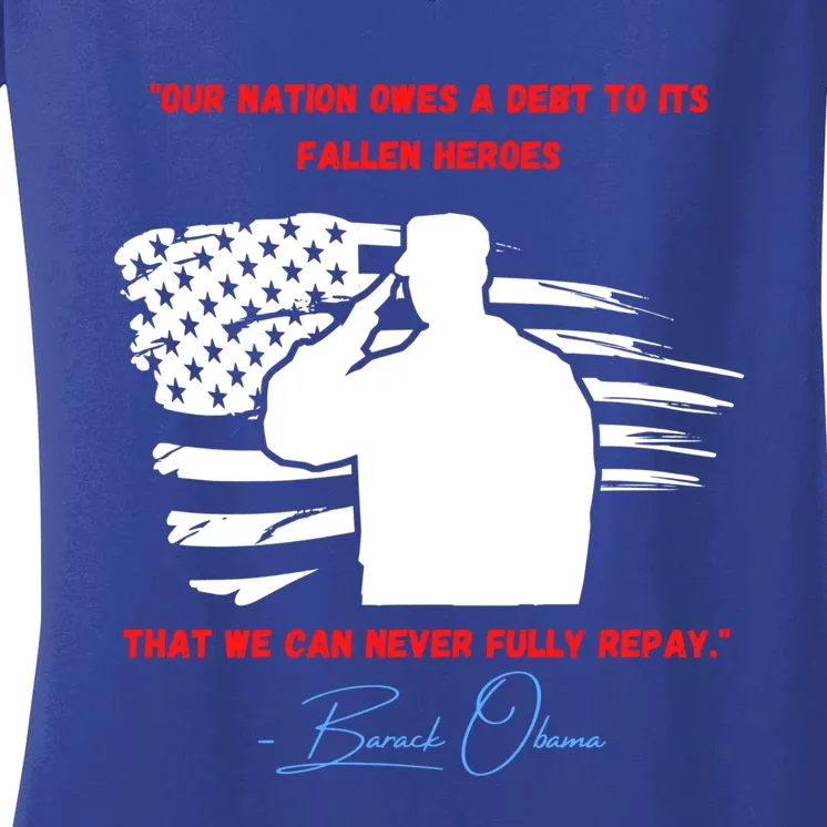 Nation Owes A Debt Memorial Day Fallen Soldiers Heroes Flag Funny Gift Women's V-Neck T-Shirt