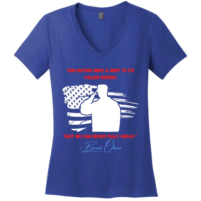 Nation Owes A Debt Memorial Day Fallen Soldiers Heroes Flag Funny Gift Women's V-Neck T-Shirt