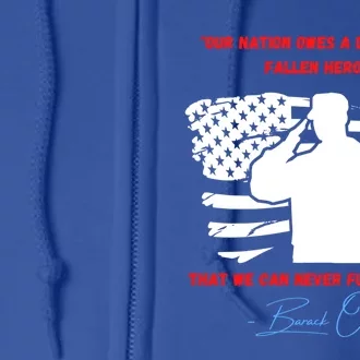 Nation Owes A Debt Memorial Day Fallen Soldiers Heroes Flag Funny Gift Full Zip Hoodie