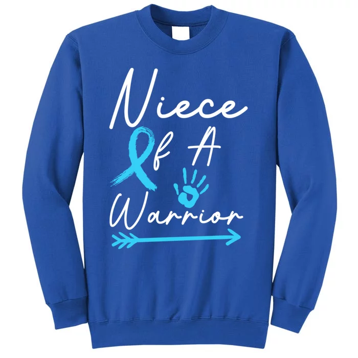 Niece Of A Warrior Prostate Cancer Light Blue Handprint Gift Tall Sweatshirt