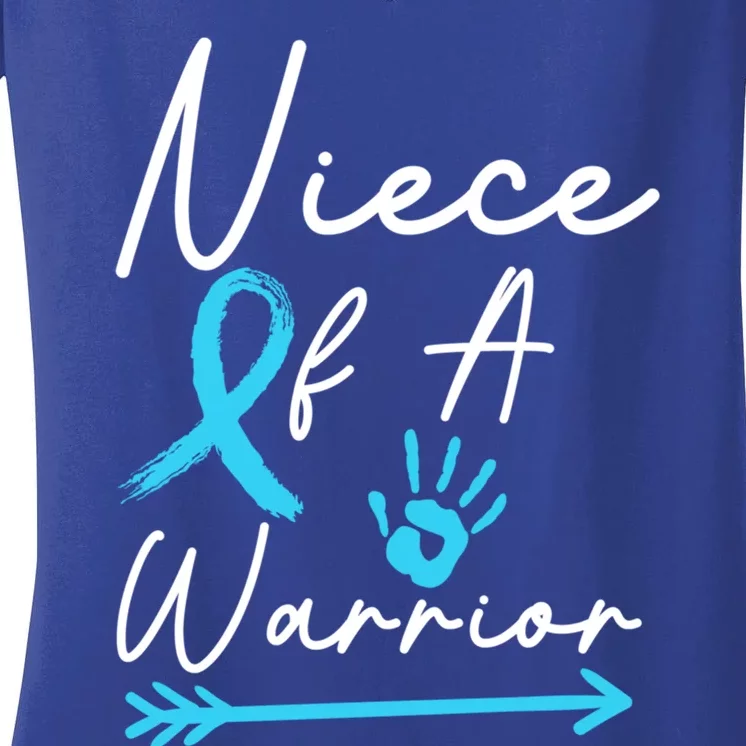 Niece Of A Warrior Prostate Cancer Light Blue Handprint Gift Women's V-Neck T-Shirt