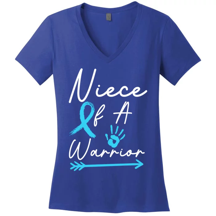 Niece Of A Warrior Prostate Cancer Light Blue Handprint Gift Women's V-Neck T-Shirt