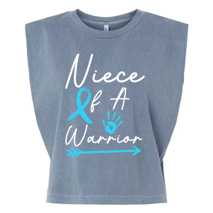 Niece Of A Warrior Prostate Cancer Light Blue Handprint Gift Garment-Dyed Women's Muscle Tee