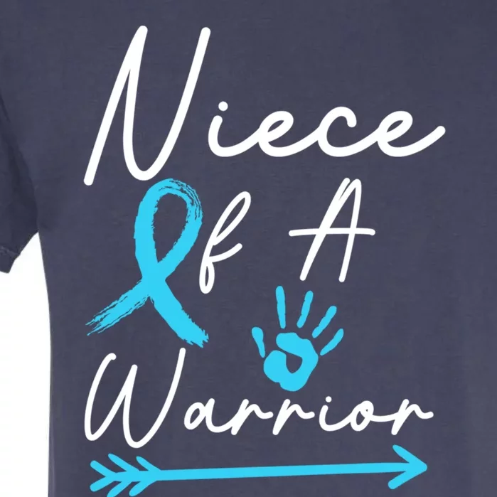 Niece Of A Warrior Prostate Cancer Light Blue Handprint Gift Garment-Dyed Heavyweight T-Shirt