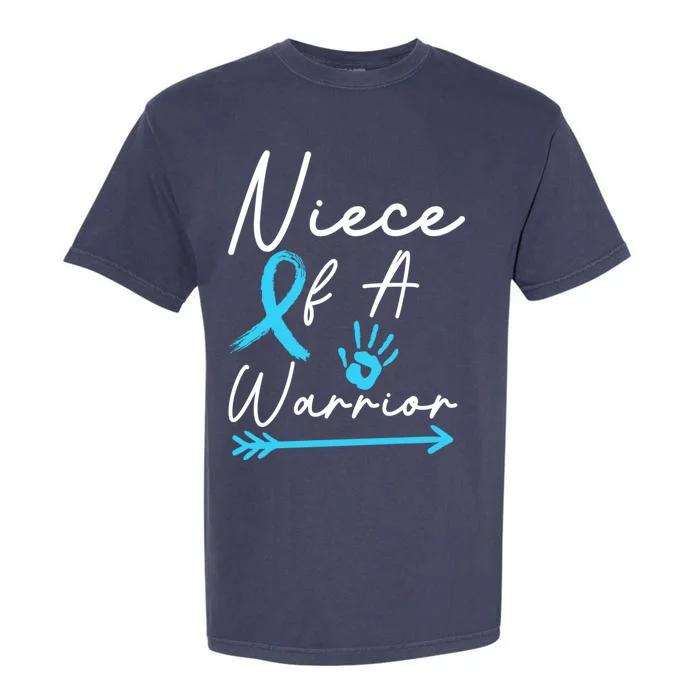 Niece Of A Warrior Prostate Cancer Light Blue Handprint Gift Garment-Dyed Heavyweight T-Shirt