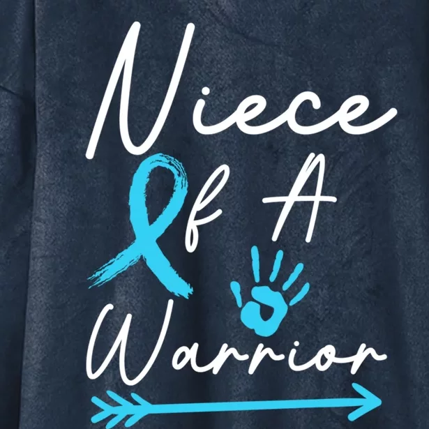 Niece Of A Warrior Prostate Cancer Light Blue Handprint Gift Hooded Wearable Blanket