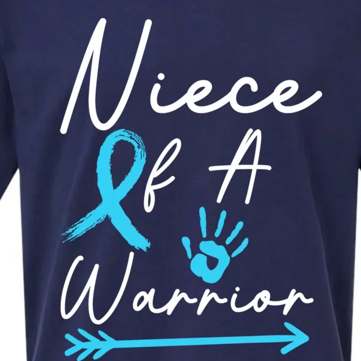 Niece Of A Warrior Prostate Cancer Light Blue Handprint Gift Sueded Cloud Jersey T-Shirt