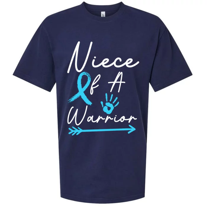 Niece Of A Warrior Prostate Cancer Light Blue Handprint Gift Sueded Cloud Jersey T-Shirt