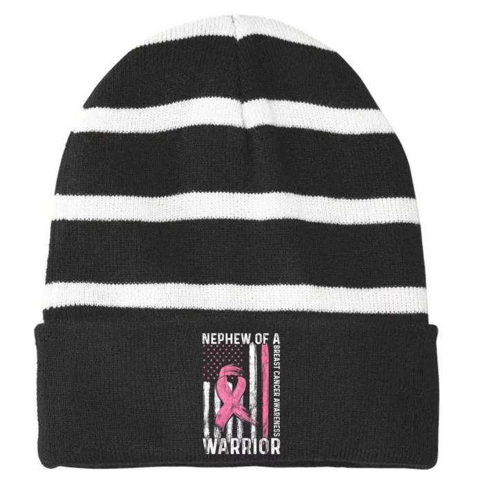 Nephew Of A Warrior Graphic Breast Cancer Awareness Month Striped Beanie with Solid Band