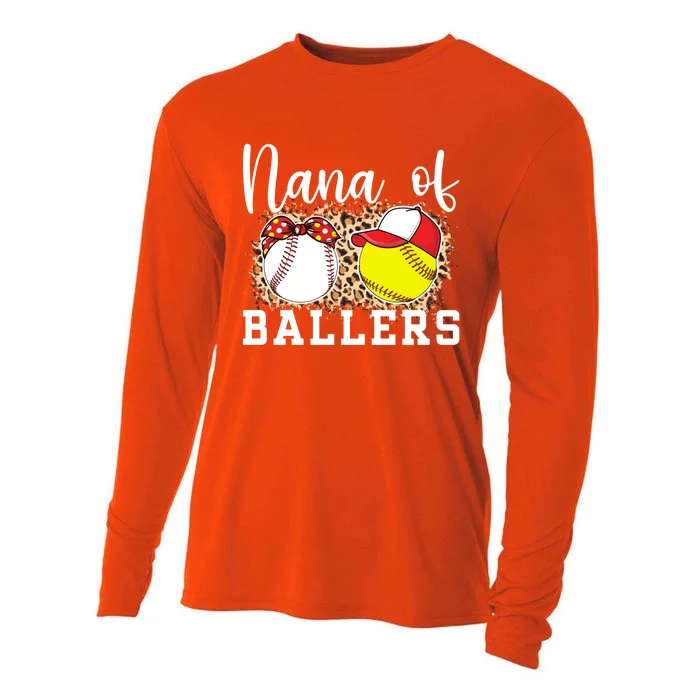 Nana Of Ballers Leopard Softball Baseball Nana Grandma Gift Cooling Performance Long Sleeve Crew