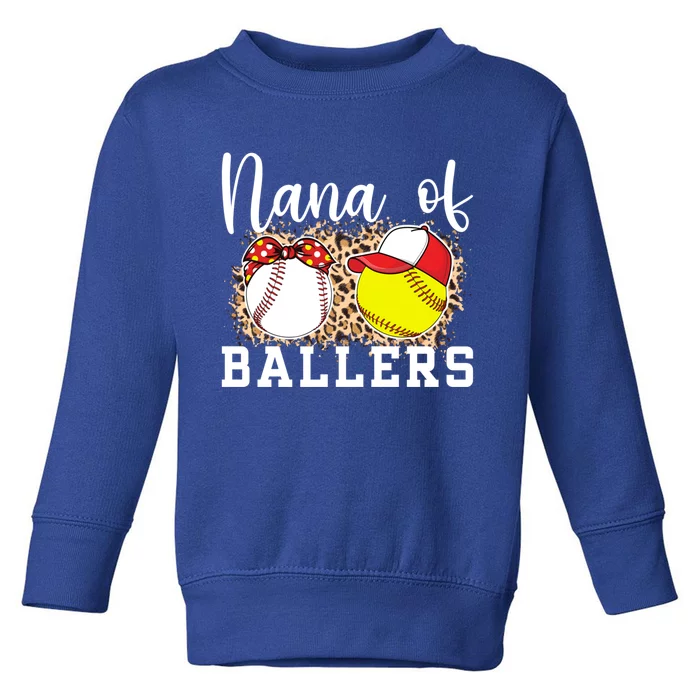 Nana Of Ballers Leopard Softball Baseball Nana Grandma Gift Toddler Sweatshirt