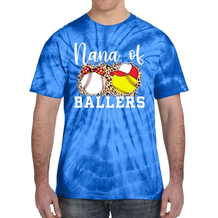 Nana Of Ballers Leopard Softball Baseball Nana Grandma Gift Tie-Dye T-Shirt