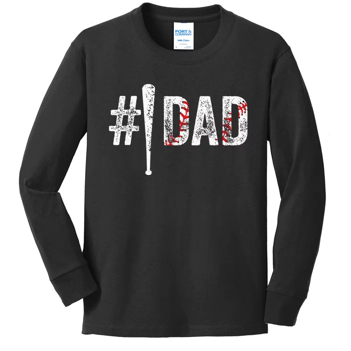 Number One Baseball Dad For Fathers Day 1 Daddy Kids Long Sleeve Shirt