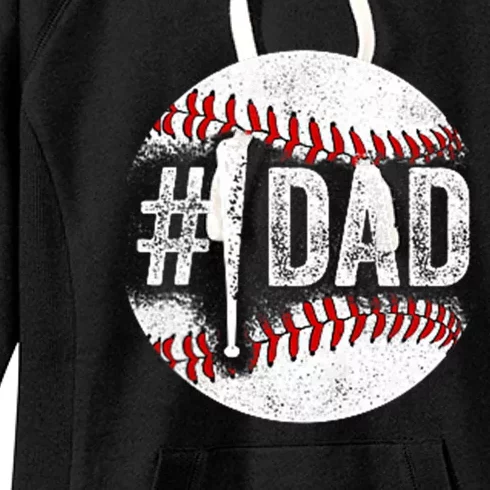 Number One Baseball Dad For Fathers Day Women's Fleece Hoodie