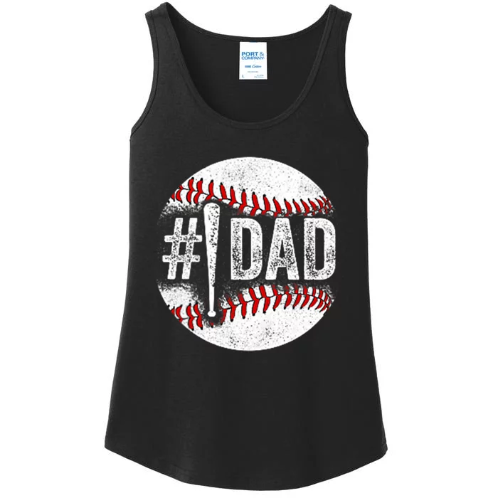 Number One Baseball Dad For Fathers Day Ladies Essential Tank