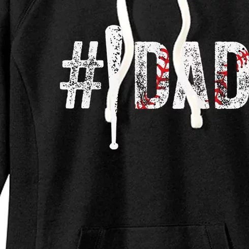 Number One Baseball Dad Funny Fathers Day Women's Fleece Hoodie