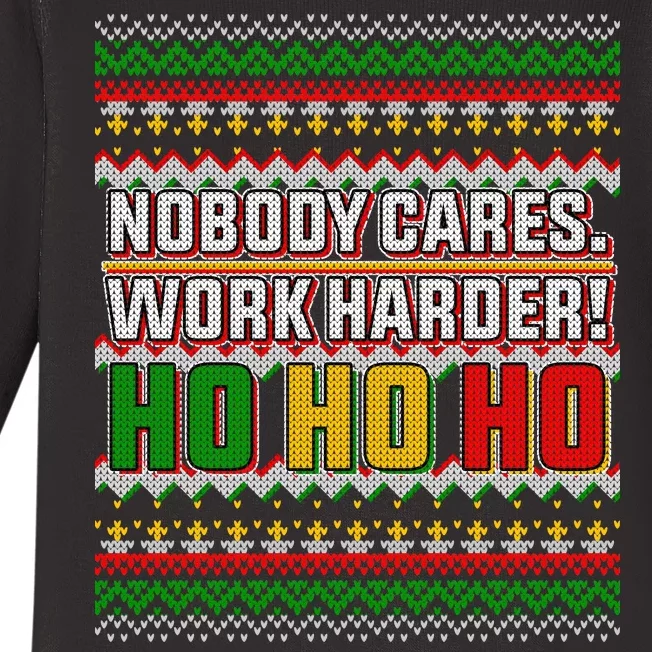 Nobody Care Work Hardy Ugly Christmas Sweater Baby Long Sleeve Bodysuit