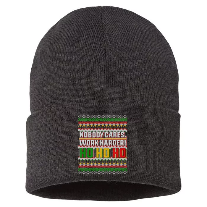 Nobody Care Work Hardy Ugly Christmas Sweater Sustainable Knit Beanie