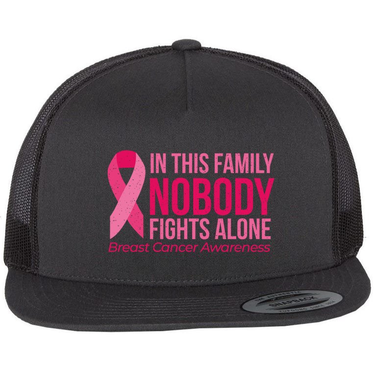 Nobody Fights Alone Breast Cancer Flat Bill Trucker Hat