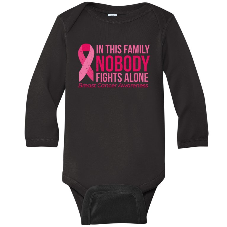 Nobody Fights Alone Breast Cancer Baby Long Sleeve Bodysuit