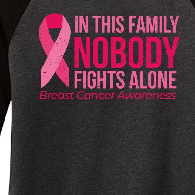 Nobody Fights Alone Breast Cancer Women's Tri-Blend 3/4-Sleeve Raglan Shirt