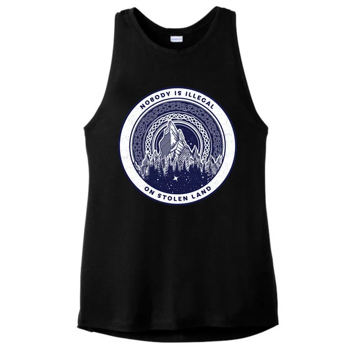 Nobody Is Illegal On Stolen Land Ladies Tri-Blend Wicking Tank