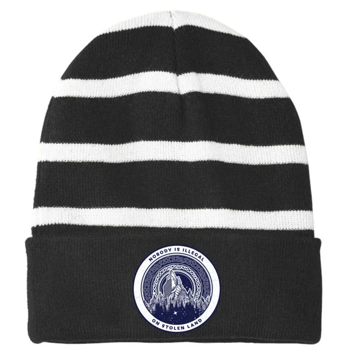 Nobody Is Illegal On Stolen Land Striped Beanie with Solid Band