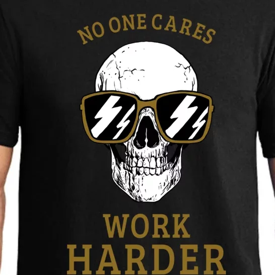 No One Cares Work Harder Skull Gym Motivational Workout Great Gift Pajama Set