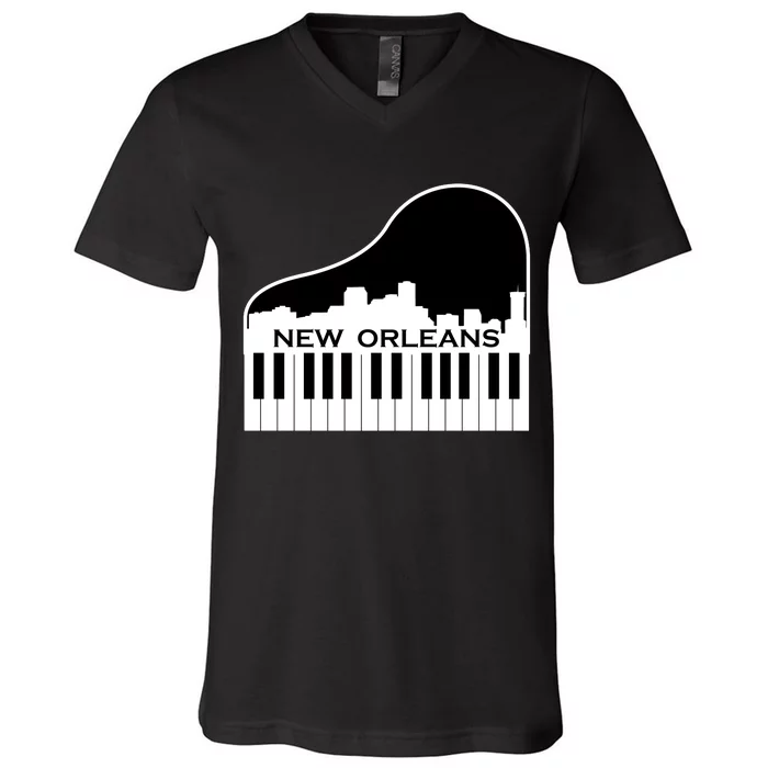 New Orleans Cool Piano Skyline V-Neck T-Shirt