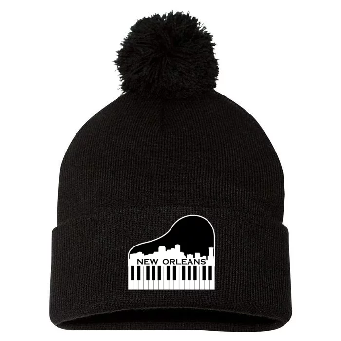 New Orleans Cool Piano Skyline Pom Pom 12in Knit Beanie