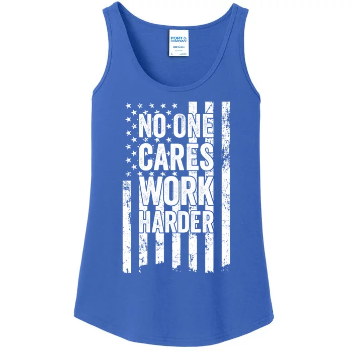 No One Cares Work Harder Motivational Workout Gym Ladies Essential Tank