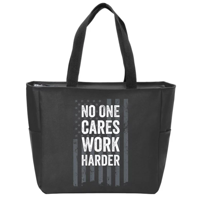 No One Cares Work Harder Motivational Workout Gym ON BACK Zip Tote Bag