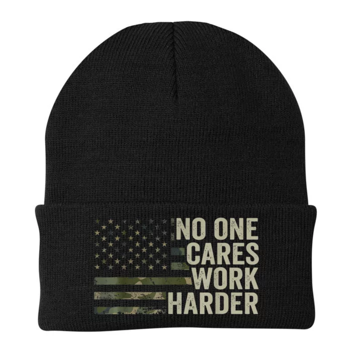 No One Cares Work Harder Motivational Workout Gym Camo Knit Cap Winter Beanie