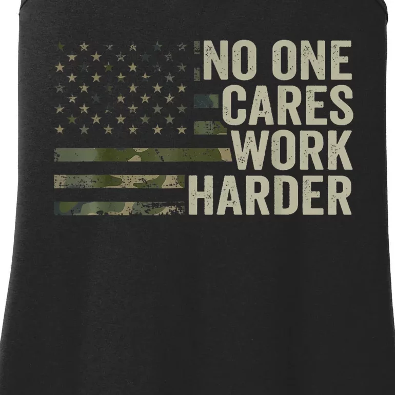 No One Cares Work Harder Motivational Workout Gym Camo Ladies Essential Tank