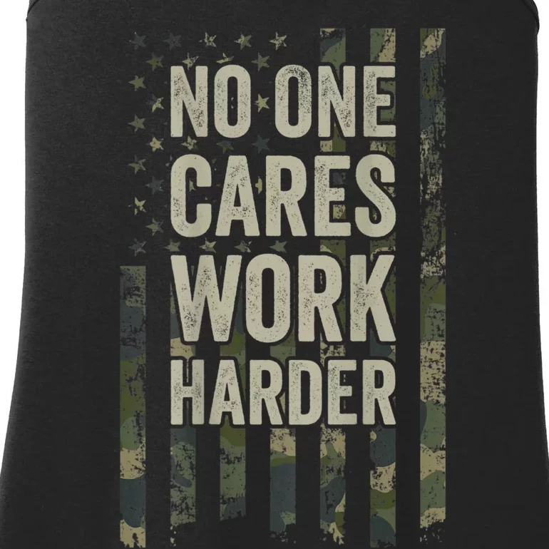 No One Cares Work Harder Motivational Workout Gym Ladies Essential Tank